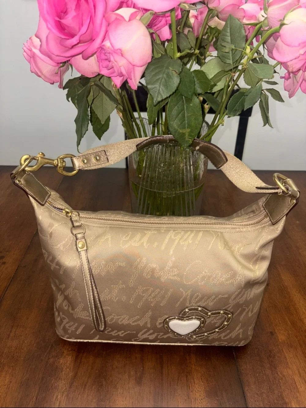 Coach Poppy Lurex Hobo Signature Script in GUC. - Picture 4 of 11